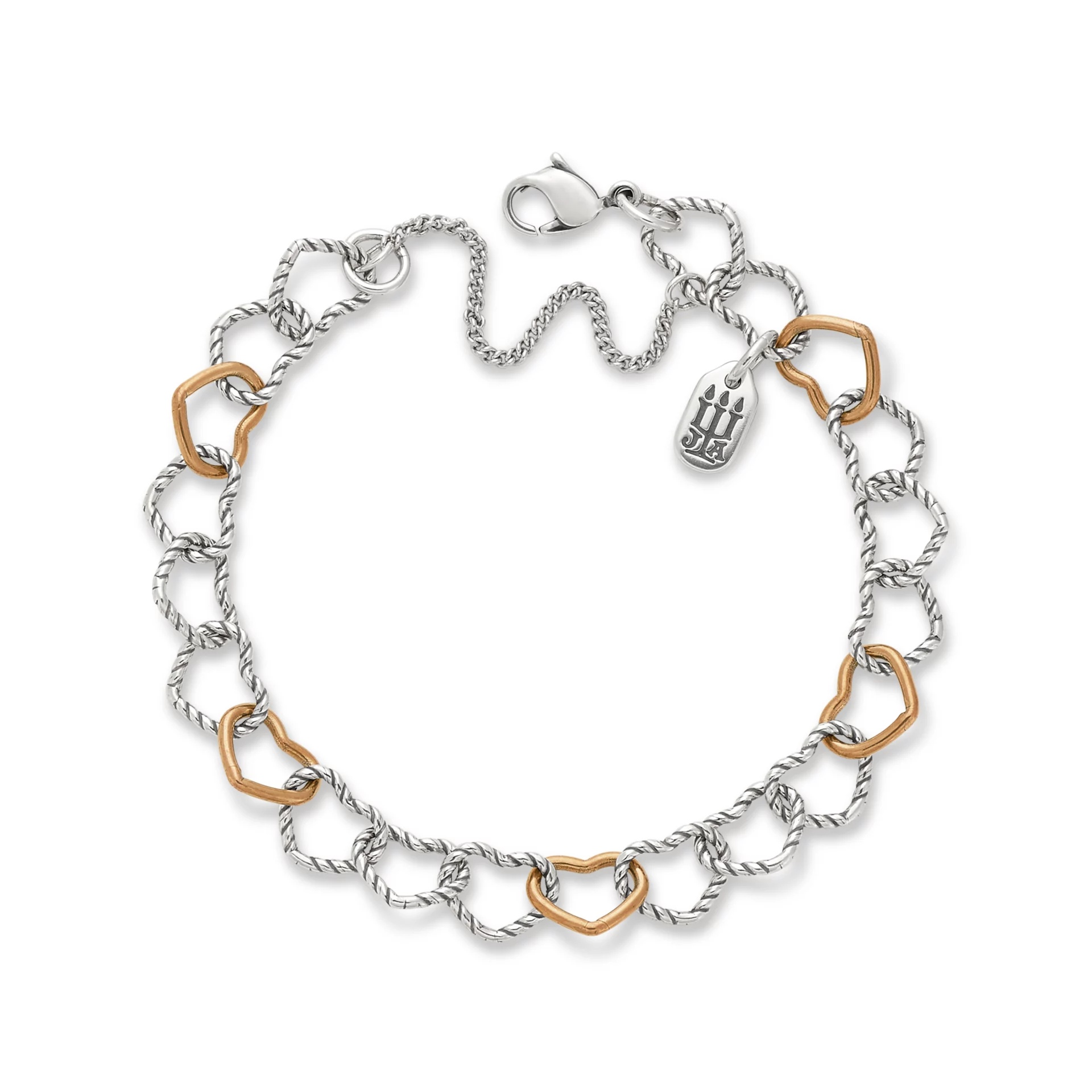 Twisted Wire Connected Hearts Charm Bracelet