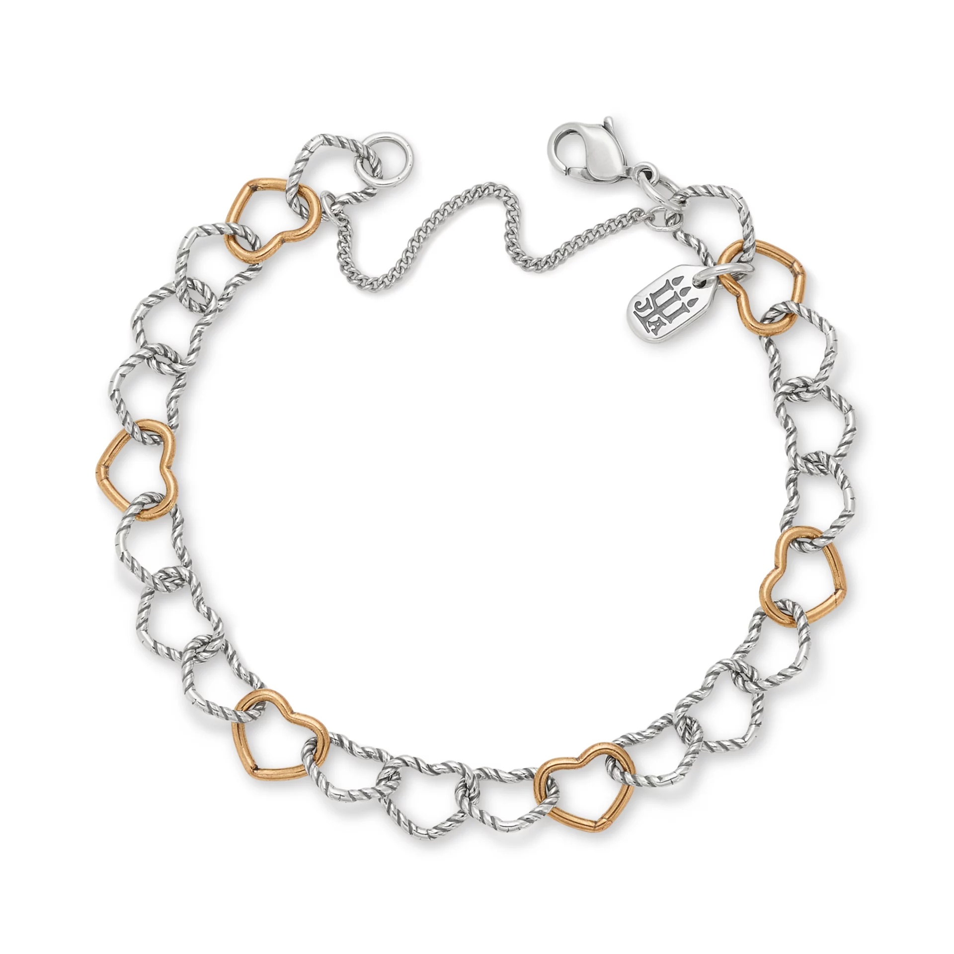 Twisted Wire Connected Hearts Charm Bracelet