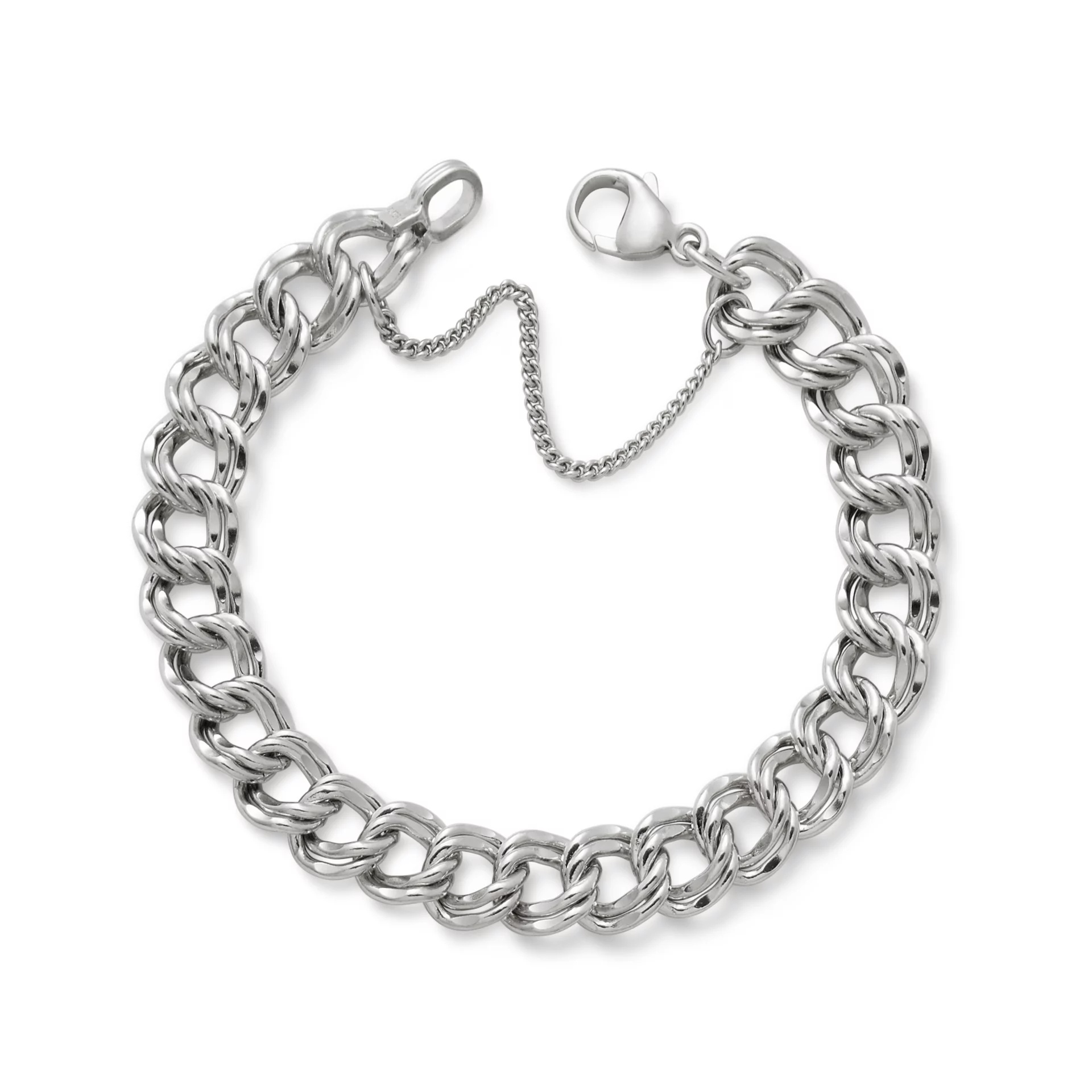 Heavy Double Curb Charm Bracelet
