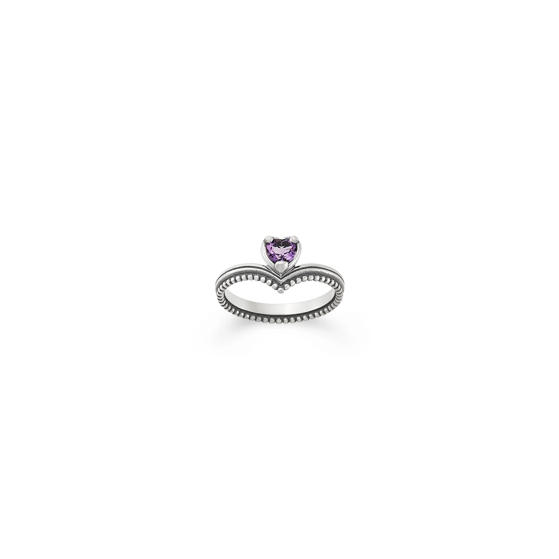 Beaded Chevron Heart Gemstone Ring