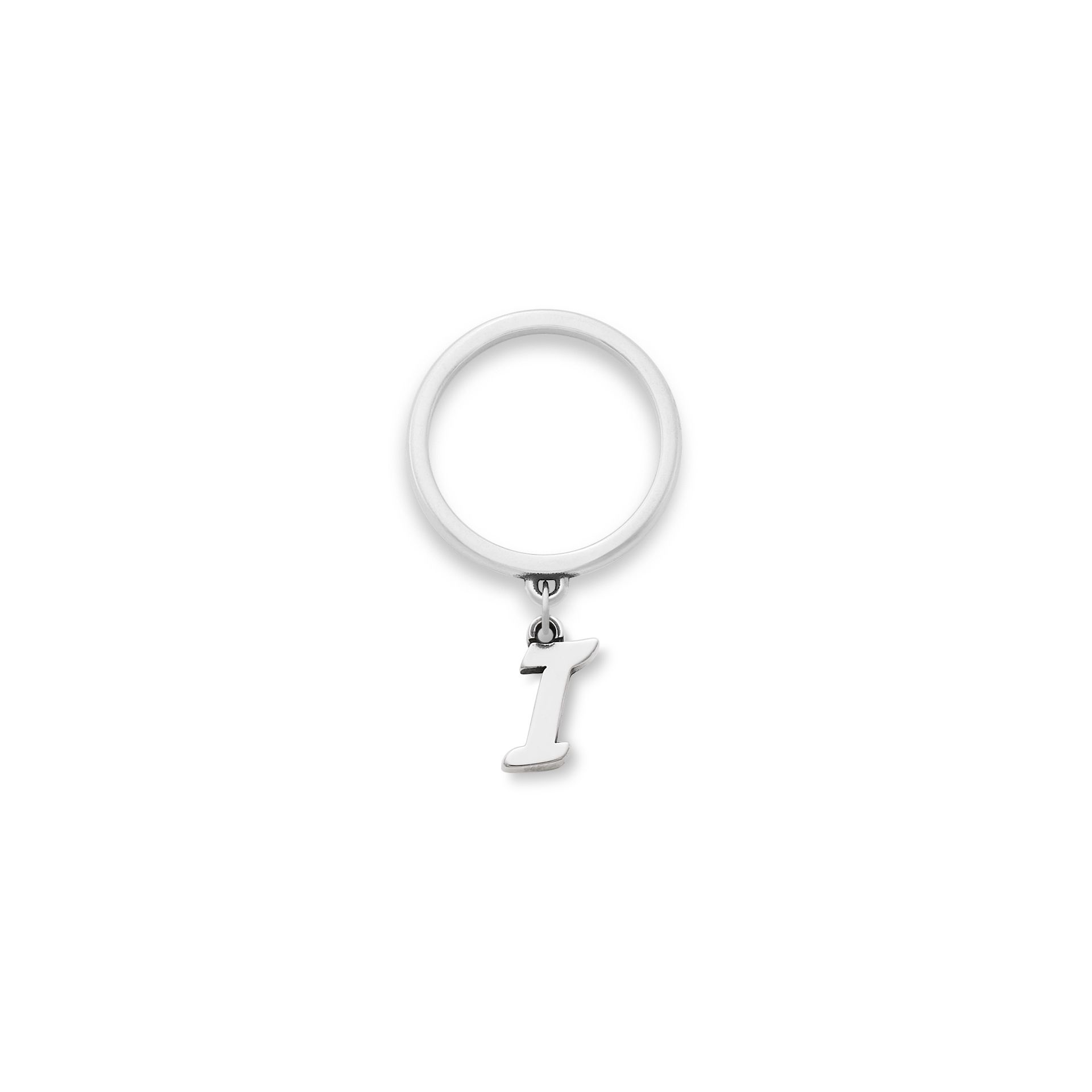 Small Script Initial Charm Dangle Ring
