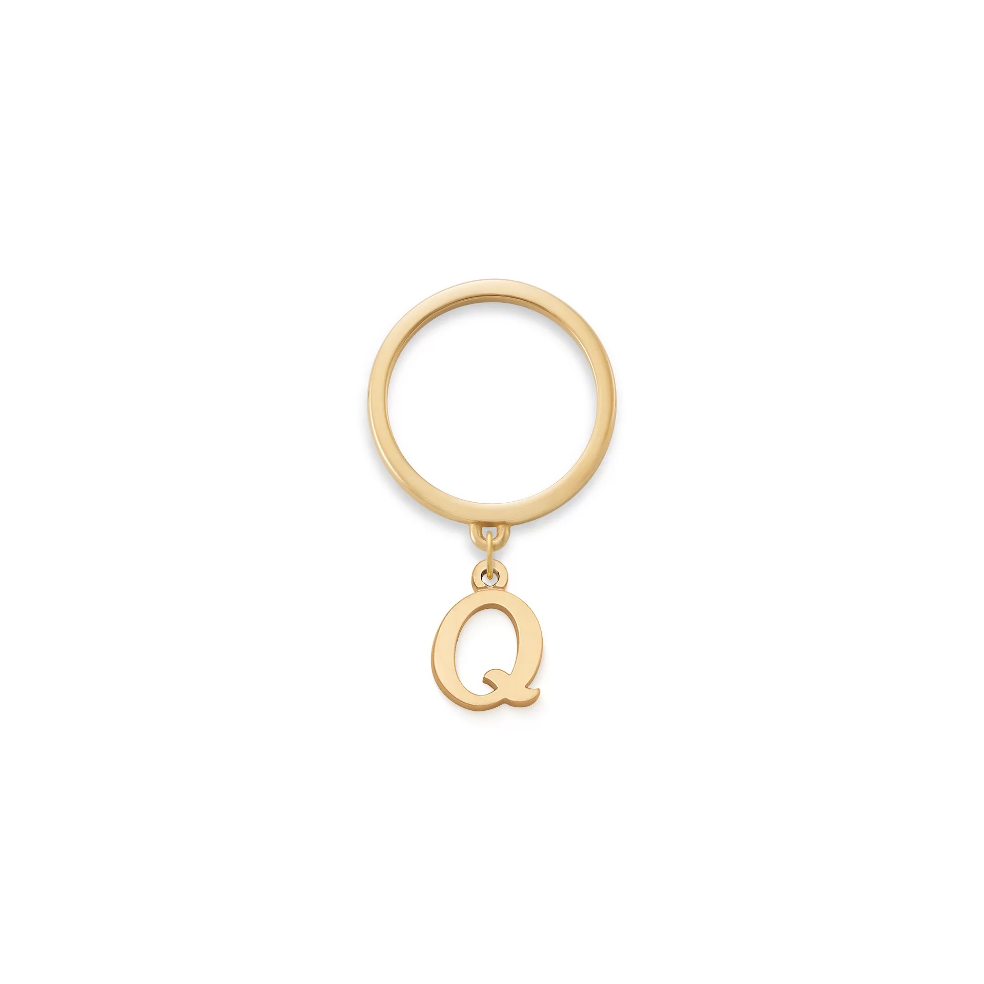 Small Script Initial Charm Dangle Ring