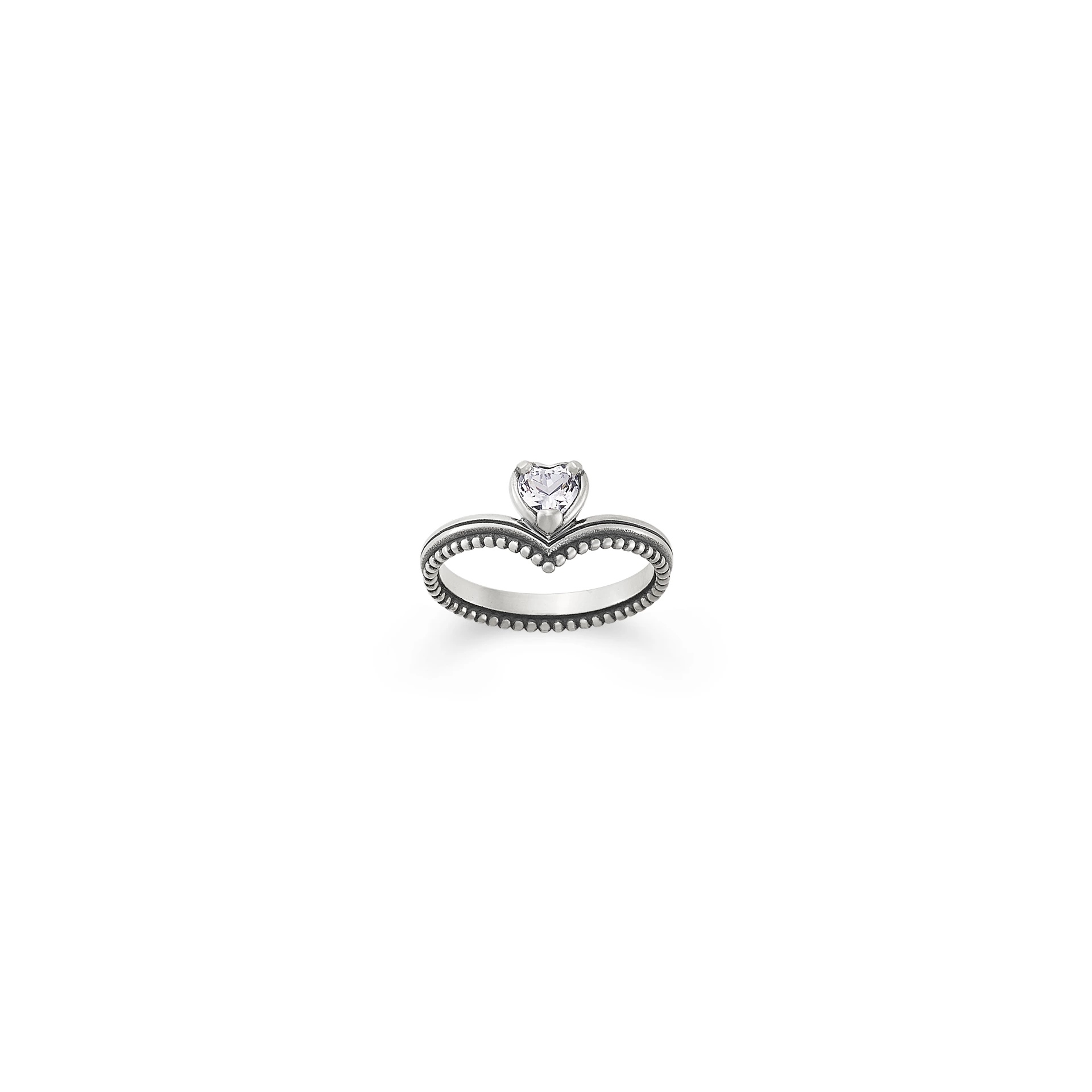 Beaded Chevron Heart Gemstone Ring