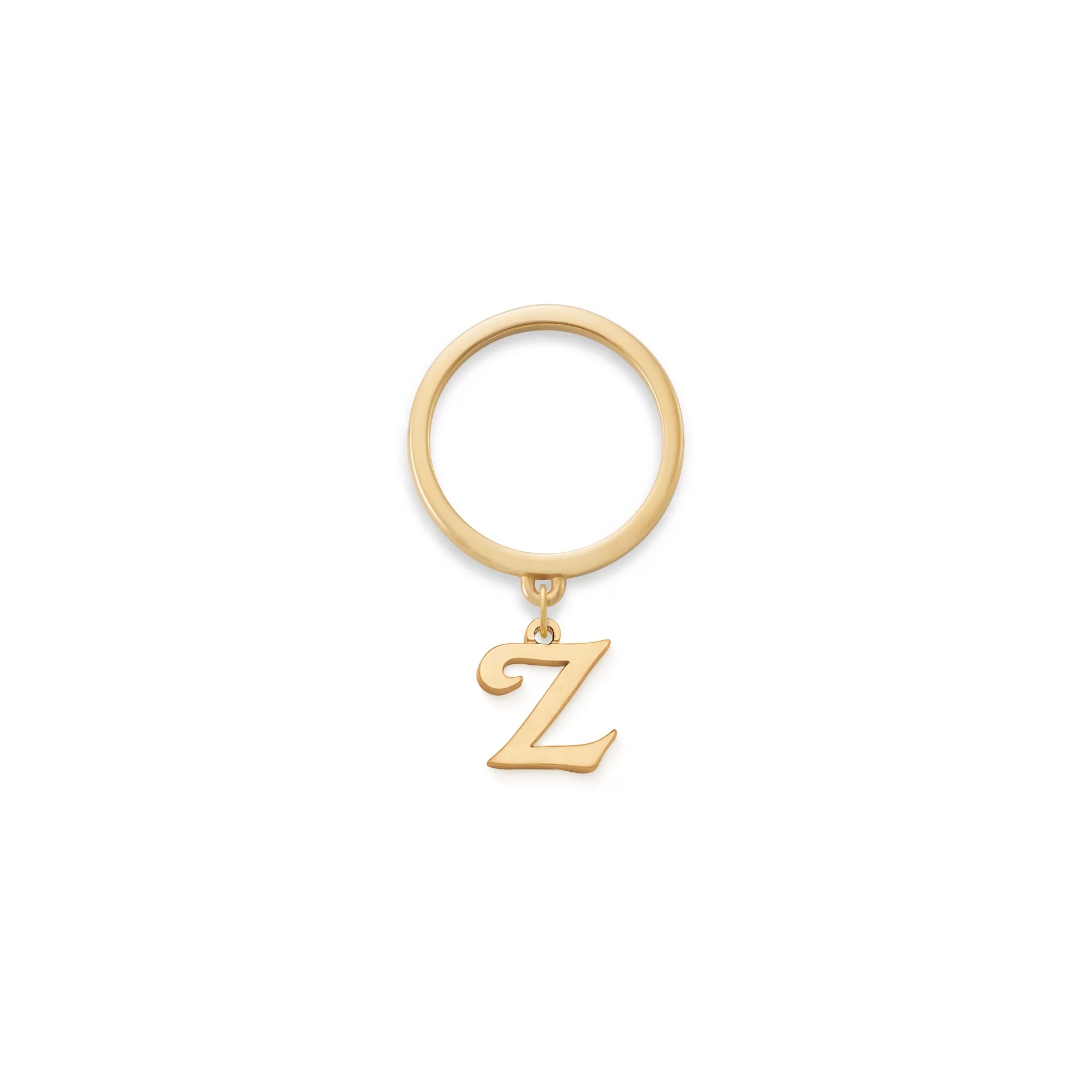 Small Script Initial Charm Dangle Ring