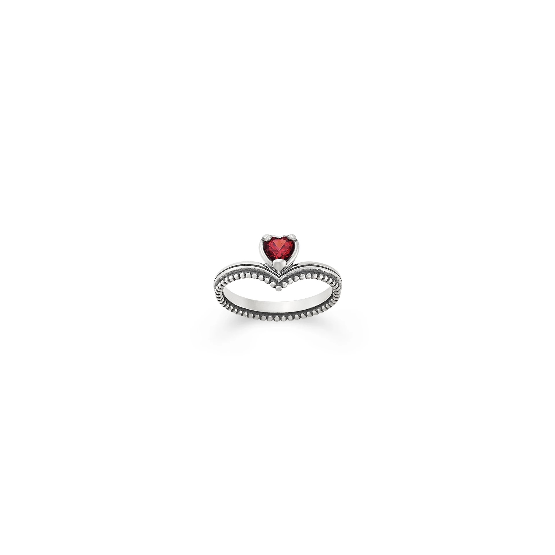 Beaded Chevron Heart Gemstone Ring